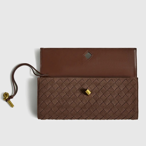 Brown Woven Suede Clutch with Gold Accent - Picture 3 of 8